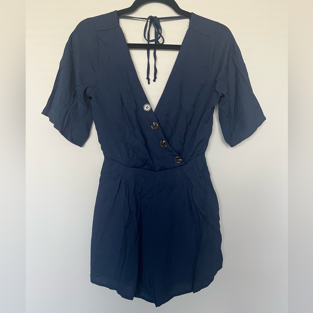 Charlotte Russe Navy Blue V-Neck Romper